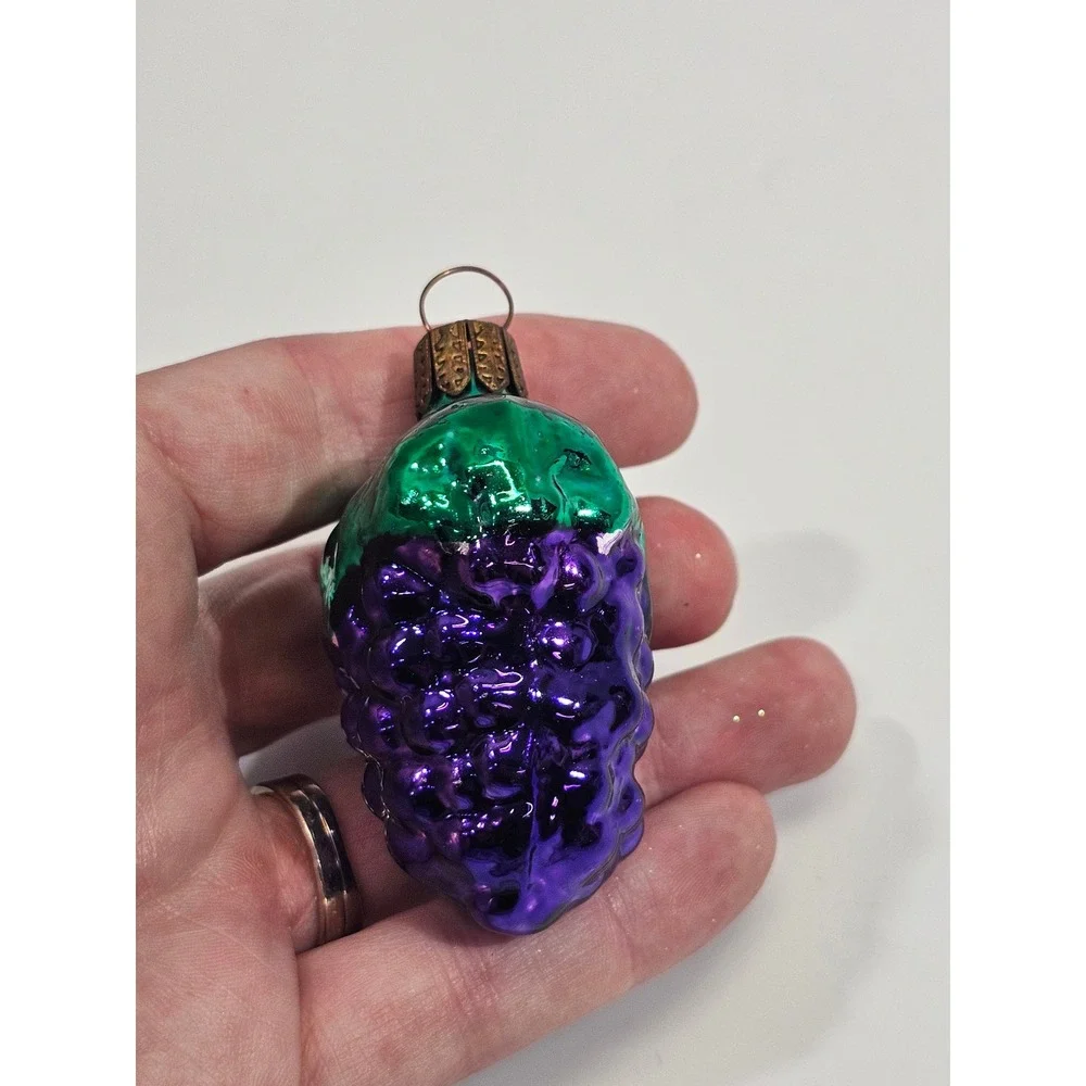Vintage Purple Grapes Glass Christmas Ornament Green Leaf Fruit Mercury Holiday